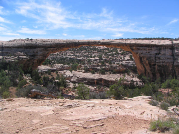 a natural bridge in the white sandstone.