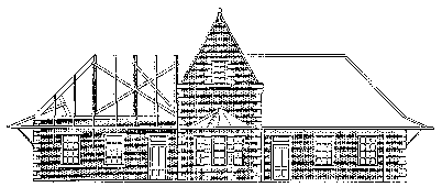 GN Passenger Depot. A front view line drawing of the depot shows its symetrical waiting room wings fitting into the two-story 
center section with bay window. The brick facades are nicely quioned in light sandstone.