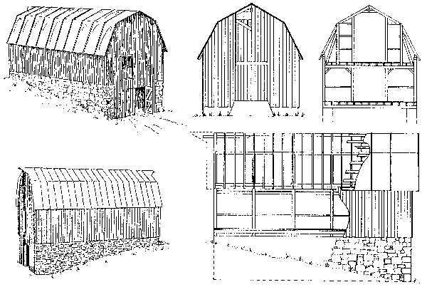 The Old Virginia Horse Barn. Line drawing.