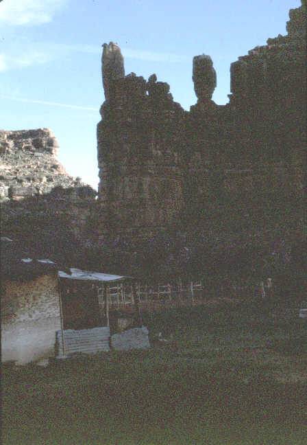 A group of tall rocks stand watch over the Indian village.